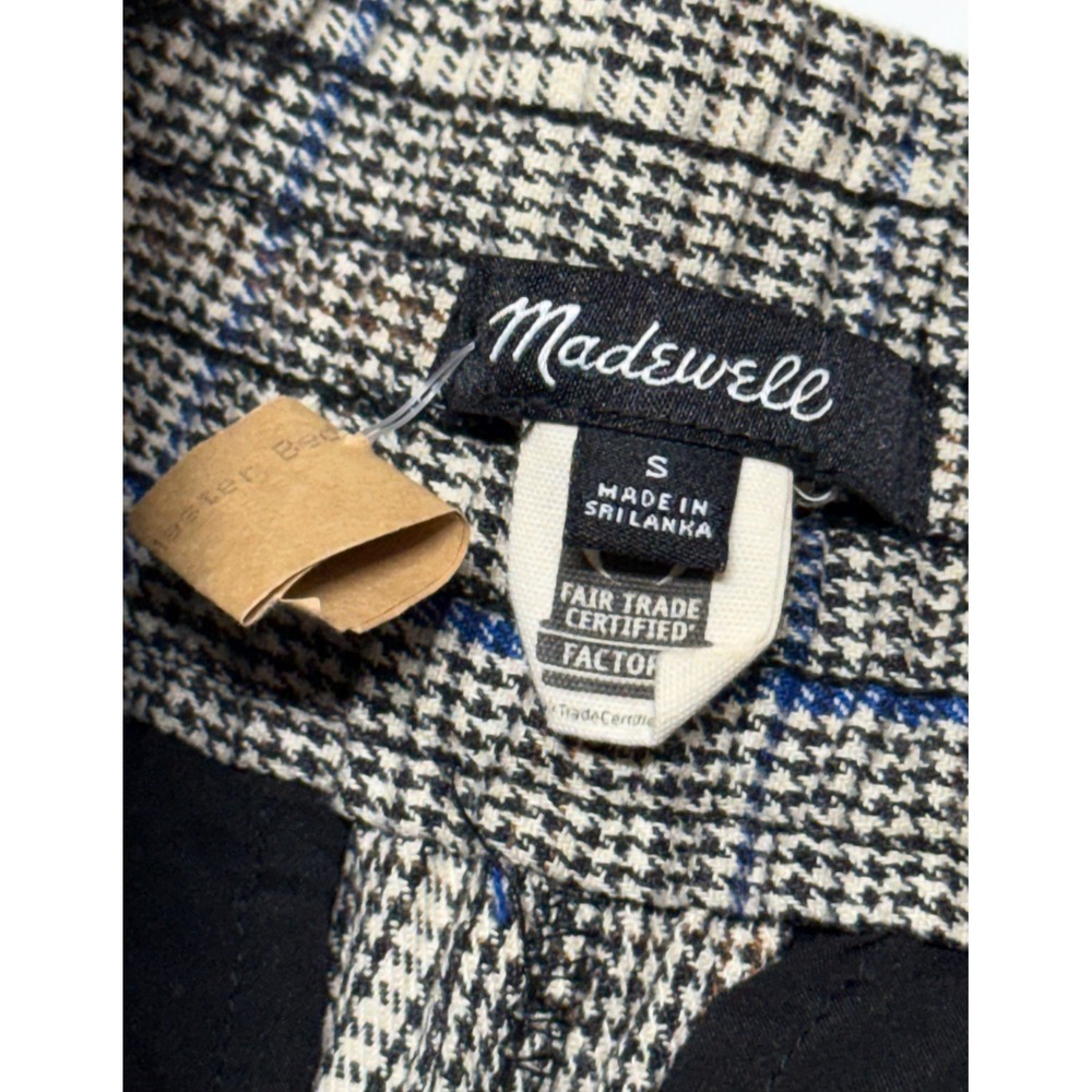 Madewell Glen Plaid Pull On Straight Leg‎ Pants Brown Blue Small Elastic Waist - Picture 3 of 5